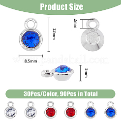 90個 3色 CCB プラスチックチャーム  樹脂ラインストーン付き  プラチナ  ダイヤモンド  ミックスカラー  12x8.5x5mm  穴：2mm  30個/カラー&nbsp;KY-DC0001-25