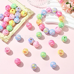 50個メッキアクリルビーズ  言葉の愛とラウンド  ミックスカラー  15x15.8x17mm  穴：3.8mm&nbsp;OACR-CJ0002-18