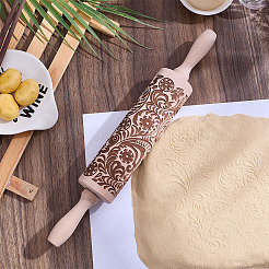 雪の結晶模様の木製麺棒  エンボスクッキーを焼くための生地ローラー  キッチンツール  モカシン  305x45mm&nbsp;AJEW-WH0481-657