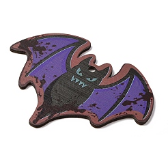 ハロウィーンプリントの木製ビッグペンダント  バット  72x99x2.5mm  穴：4mm&nbsp;LS-WOOD-I016-01K