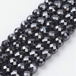 磁気あり合成ヘマタイトビーズ連売り  48ファセット  ラウンド  ブラック  直径約6mm  穴：1mm  69個/連  16インチ&nbsp;HEMA-6D-1