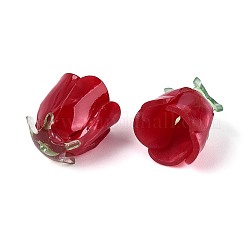 熱収縮アクリルビーズキャップ  花バラ  クリムゾン  14~15.5x13~15x13~15mm  穴：0.9~1.2mm&nbsp;OACR-N155-05