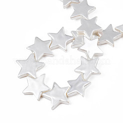 天然淡水シェルビーズ連売り  スター  フローラルホワイト  14x15x2.5mm  穴：0.5mm  約15個/連  7.28インチ（18.5cm）&nbsp;SHEL-S278-043