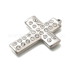 304ステンレスペンダント  ラインストーン付き  クロス  ステンレス鋼色  43.5x30x4mm  穴：1.6mm&nbsp;STAS-E545-10P