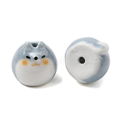 手作りの陶器ビーズ  光沢釉の磁器  犬  ライトスチールブルー  16~16.5x16.5x18.5mm  穴：2.5mm&nbsp;PORC-G015-01A