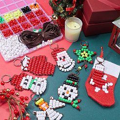 クリスマスキーホルダー作りキット  バレル樹脂大穴ビーズ含む  アイアン製キーリング  ミックスカラー  635個/箱&nbsp;DIY-SC0022-60
