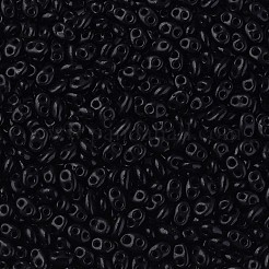 不透明光沢チェコガラスシードビーズ  2穴デュオビーズ  オーバル  ブラック  5x3.5x2.5mm  穴：0.9mm  約500 G /袋&nbsp;SEED-N004-005-D03