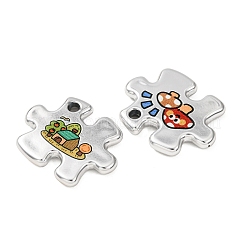 不透明なプリントアクリルパーツ  パズル型で、家とキノコの模様のチャーム付き  ミックスカラー  23x30x3.5mm  穴：3mm&nbsp;AC-CBAAE11-01