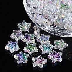 環境に優しい透明アクリルビーズ  スター  ABカラー  クリアAB  10x4mm  穴：1.5mm  約100個/袋&nbsp;TACR-YW0001-01A