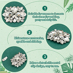 1 ペアの花合金ガラスラインストーン靴の装飾  取り外し可能な靴のバックル クリップ  プラチナ  39x56x12mm&nbsp;FIND-FG0003-37