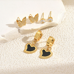 3 Pairs Stainless Steel Shell Heart & Butterfly Earring Sets&nbsp;PZ8874