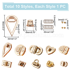 10セット10スタイルの鉄製バッグターンロック留め金キット  財布作りに  ミックスカラー  1セット/スタイル&nbsp;DIY-WR0003-22