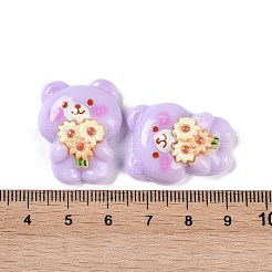 漫画のクマの不透明樹脂デコデンカボション  花とクマ  26.5x21x9.5mm&nbsp;CRES-I031-02