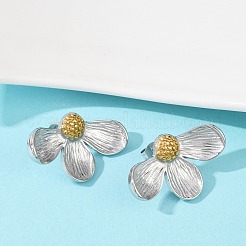 304ステンレススチールツートンスタッドピアス  花  ゴールデン·ステンレス鋼色  20x31mm&nbsp;EJEW-S265-09GP