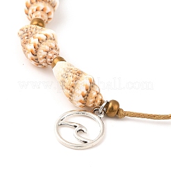 Spiral Shell Beaded Bracelet with Wave Charm&nbsp;BJEW-JB07547-01