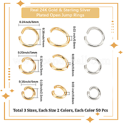 300個 6スタイル ラックメッキ真鍮オープン丸カン  ラウンド  長持ちメッキ  ゴールデン＆シルバー  4~6x0.8mm  18~20ゲージ  内径：2.5~4mm  50個/スタイル&nbsp;KK-BBC0023-06