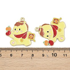 新年の合金エナメルペンダント  ゴールドカラー  29.5x28x1.5mm  穴：1.8mm&nbsp;FIND-I067-03G-06