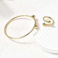 201 Stainless Steel Cuff Bangles & Cuff Rings Sets&nbsp;SJEW-Z004-01G-02