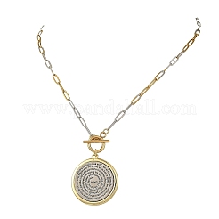 Two Tone 304 Stainless Steel Paperclip Chain Religion Bible Coin Pendant Necklaces&nbsp;NJEW-JN06571