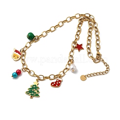 304 Stainless Steel Enamel & Plastic Christmas Tree Santa Claus Pendant Necklaces for Women&nbsp;NJEW-Z092-03G