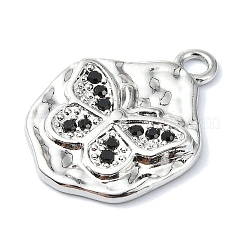 ラインストーンペンダント付きラックメッキ合金  蝶  プラチナ  23x18x3mm  穴：2.5mm&nbsp;FIND-Z051-02P-02