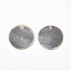 エッジゴールドメッキカピスシェルペンダント  スプレー塗装  フラットラウンド  グレー  25x1~2mm  穴：1mm&nbsp;X-SHEL-S276-36