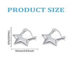 ラックメッキ真鍮スターフープピアス1組（女性用）  カドミウムフリー＆鉛フリー  プラチナ  17x16x4.5mm&nbsp;EJEW-LP0007-064