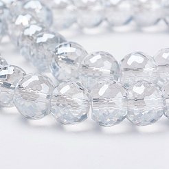 電気メッキガラスビーズ連売り  パール光沢メッキ  ファセットロンデル  透明  8x6mm  穴：1mm  約39個/連  7.8インチ（20cm）&nbsp;EGLA-P027-PL03