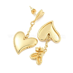 Heart Brass Dangle Stud Earrings&nbsp;EJEW-M258-68G
