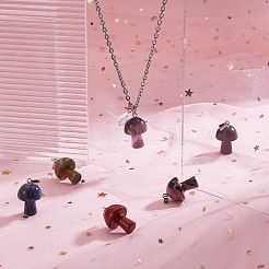 天然石ペンダント  ステンレススチール製のベールスナップ付き  きのこ型  ミックスカラー  24~25x16mm  穴：5x3mm  1pc /カラー&nbsp;G-SZ0001-90