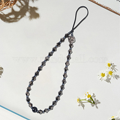 ガラスビーズスカル携帯ストラップ  双円錐形  ブラック  210mm&nbsp;HJEW-WH20021-09A
