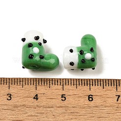 手作りのランプワークの凹凸のあるビーズ連売り  ブーツ  ミディアムシーグリーン  12~13.5x12.5~14x9.5~10mm  穴：1.5mm  約25個/連  12.72''（32.3センチメートル）&nbsp;LAMP-U001-01H-1