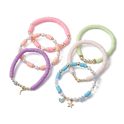 6Pcs 6 Style Polymer Clay & ABS Plastic Pearl Beaded Stretch Bracelets Set&nbsp;BJEW-JB09674