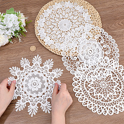 ポリエステルレースコースター4枚、4スタイル  カップマット  花  ホワイト  240~251x1mm  1個/スタイル&nbsp;AJEW-CY0002-07A