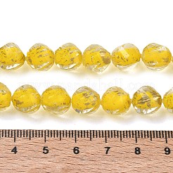 樹脂とガラスビーズの連  二層ビーズ  ツイスト  グリッターパウダー付き  多面カット  きいろ  10x8~9.5mm  穴：0.6mm  約48~50個/連  19.88''（50.5cm）〜19.96''（50.7cm）&nbsp;GG-CBA48D8-01A