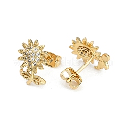 女性用真鍮マイクロパヴェクリアキュービックジルコニアスタッドピアス  18KGP本金メッキ  花  13x10mm&nbsp;EJEW-U030-03G-03