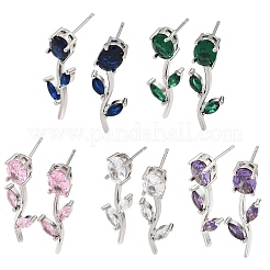 Brass Micro Pave Cubic Zirconia Stud Earrings&nbsp;KK-CBA8324-20P