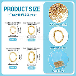 600Pcs 4 Styles 304 Stainless Steel Jump Rings&nbsp;STAS-TA0006-43A