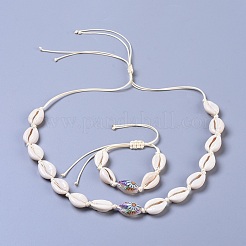Adjustable Cowrie Shell Beaded Necklace and Bracelets Jewelry Sets&nbsp;SJEW-JS01019