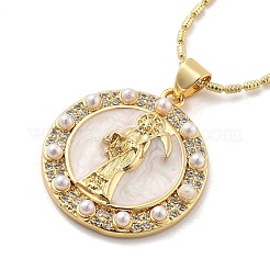 Flat Round with Santa Muerte Brass Micro Pave Cubic Zirconia Pendant Necklaces&nbsp;LS-NJEW-S385-03B-G
