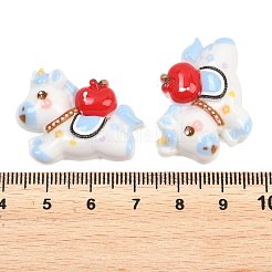 オペーク樹脂カボション  リンゴを持った空飛ぶ馬  ブルー  22.5x29x7mm&nbsp;CRES-I051-02A