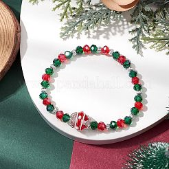 クリスマスベルガラスビーズストレッチブレスレット  クリスマステーマのブレスレット  グリーン  内径：2-3/8インチ（6.05cm）&nbsp;BJEW-JB11188