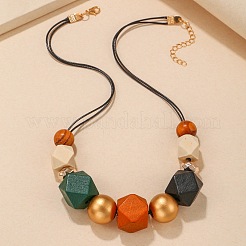 Wooden Octagon Round Graduated Beaded Necklaces for Women&nbsp;WGAA11B-01