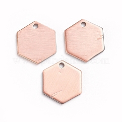 真鍮製チャーム  空白タグのスタンプ  長持ちメッキ  六角  ブラッシング赤い銅  12x10x1mm  穴：1.2mm&nbsp;X-KK-E784-01R
