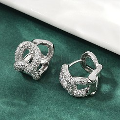 真鍮製クリアキュービックジルコニアダングルイヤリング  チェーンチャーム  プラチナ  14.5x11x16mm&nbsp;EJEW-Q016-04P