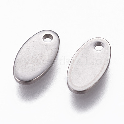 変色しにくい304ステンレススチールチャーム  空白タグのスタンプ  オーバル  ステンレス鋼色  9x5x1mm  穴：1.2mm&nbsp;X-STAS-L234-065A