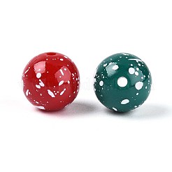 不透明およびスプレー塗装されたアクリルビーズ  スポットとのラウンド  ミックスカラー  12mm  穴：1.8~2.2mm&nbsp;OACR-G049-01A