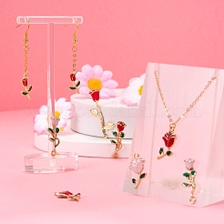 24本6スタイルアロイエナメルペンダント  バレンタインデーの  バラの花  ミックスカラー  19~38x9~17x2.5~9mm  穴：1.2~2mm  4個/スタイル&nbsp;ENAM-LS0001-67