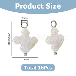 天然ケシパールペンダント16個  真鍮パーツ  クロス  ステンレス鋼色  20.8mm  穴：2.4mm&nbsp;PALLOY-HS00046
