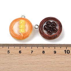 エッグタルト樹脂ペンダント  プラチナメッキ鉄ループ付き  ミックスカラー  24x20x10.5~13mm  穴：2mm&nbsp;RESI-Z034-02P